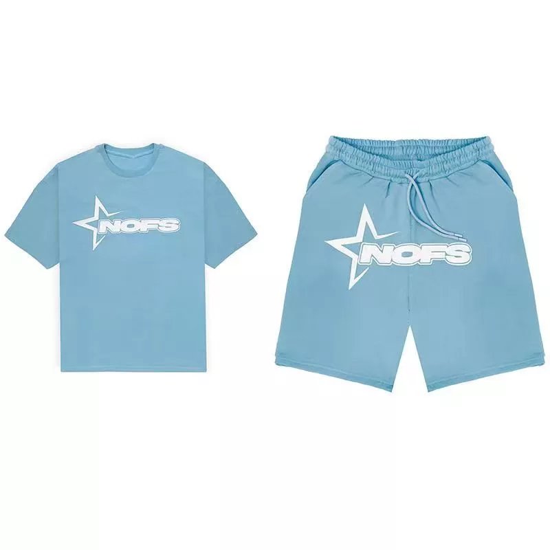 NOFS Sky Blue Star Logo Cotton T-Shirt Unisex Streetwear