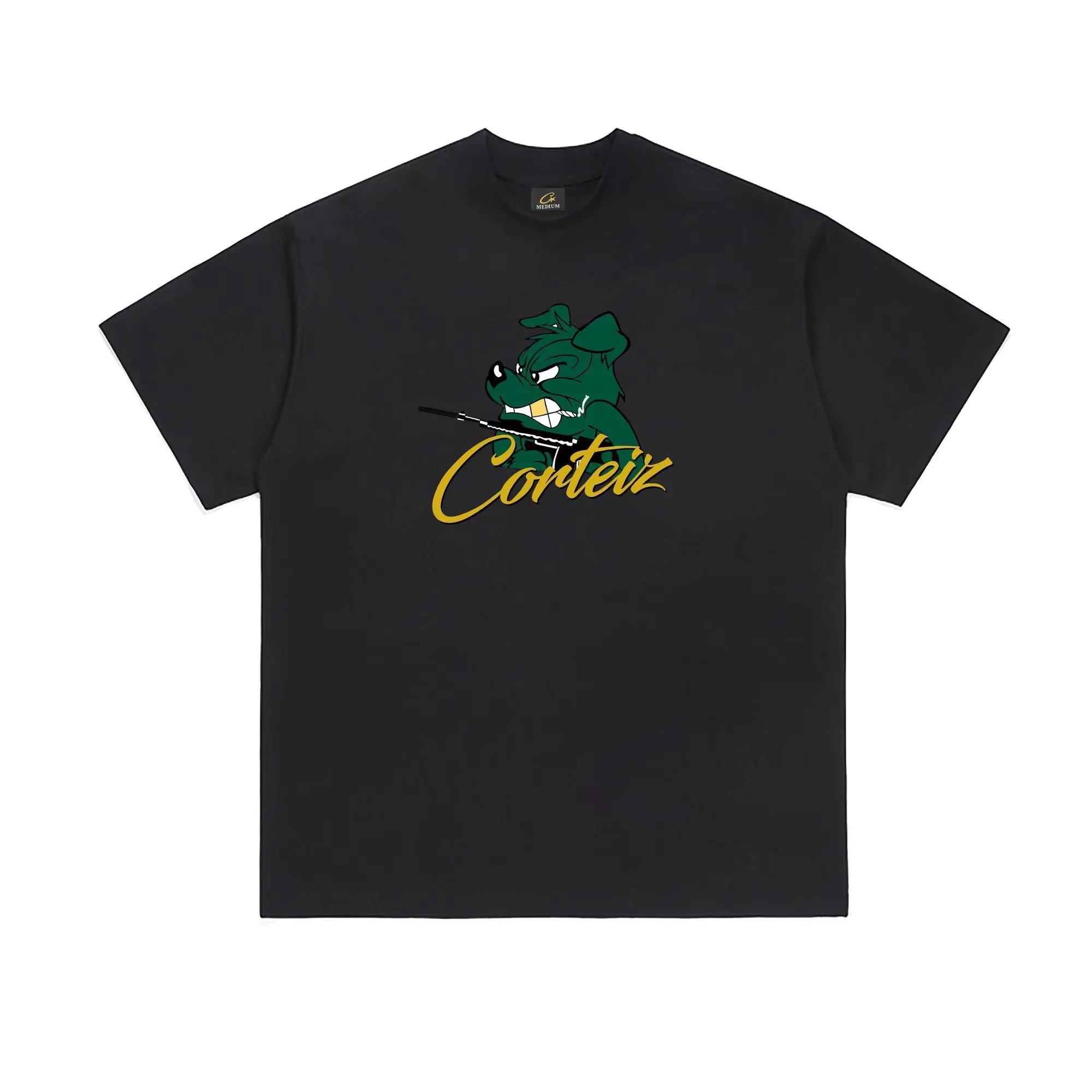 Corteiz Black Bulldog Graphic Cotton T-Shirt Unisex Tee