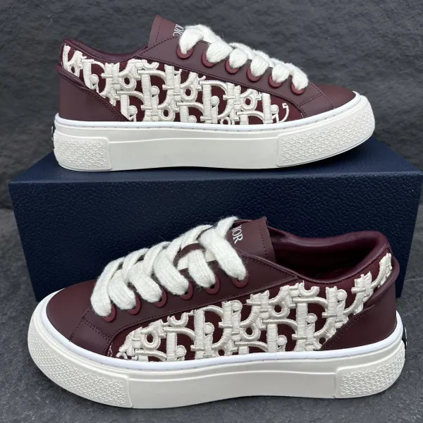 Dior B23 Oblique Burgundy and White Sneakers Chunky Sneakers - 1