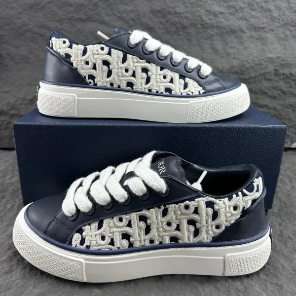 Dior B23 Oblique Sneakers Navy and White - 1