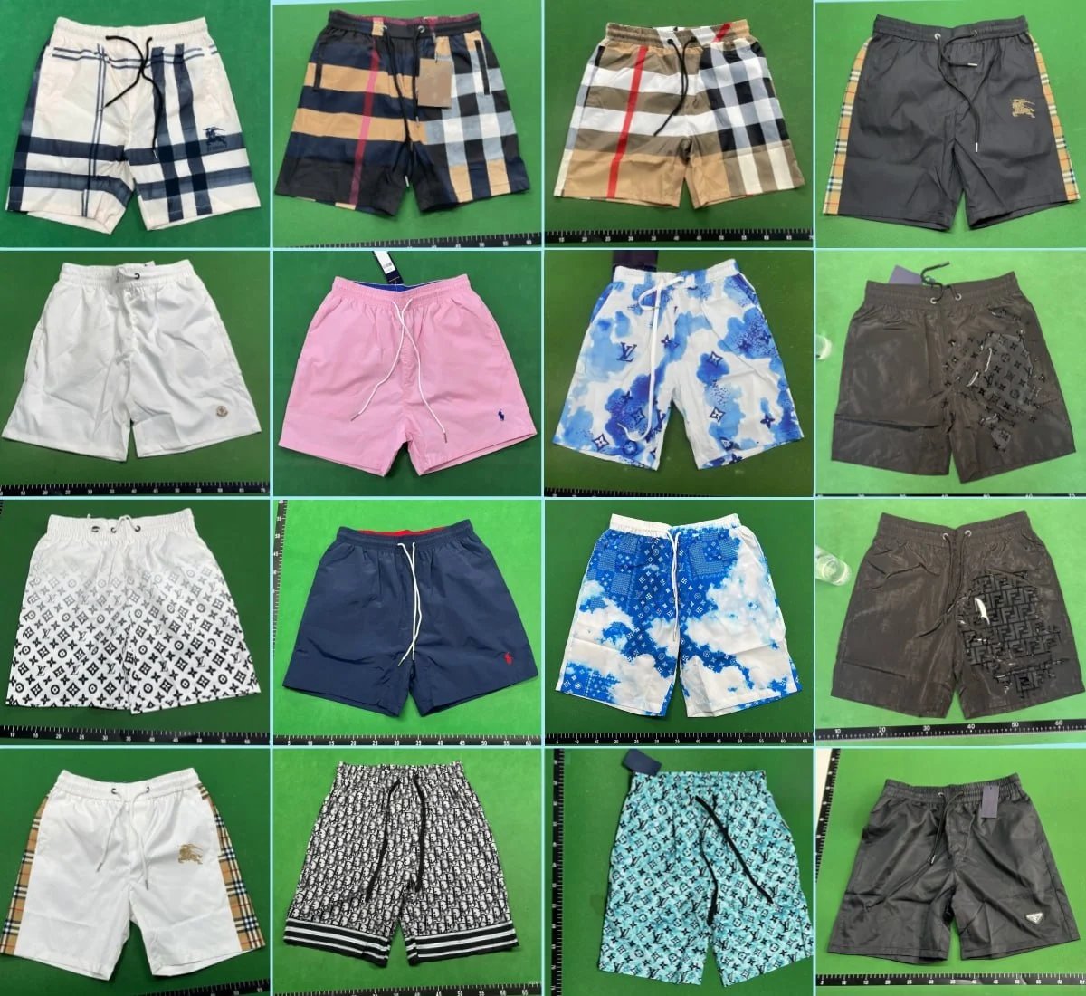 Classic plaid shorts and beach shorts with logo showing when touching the water