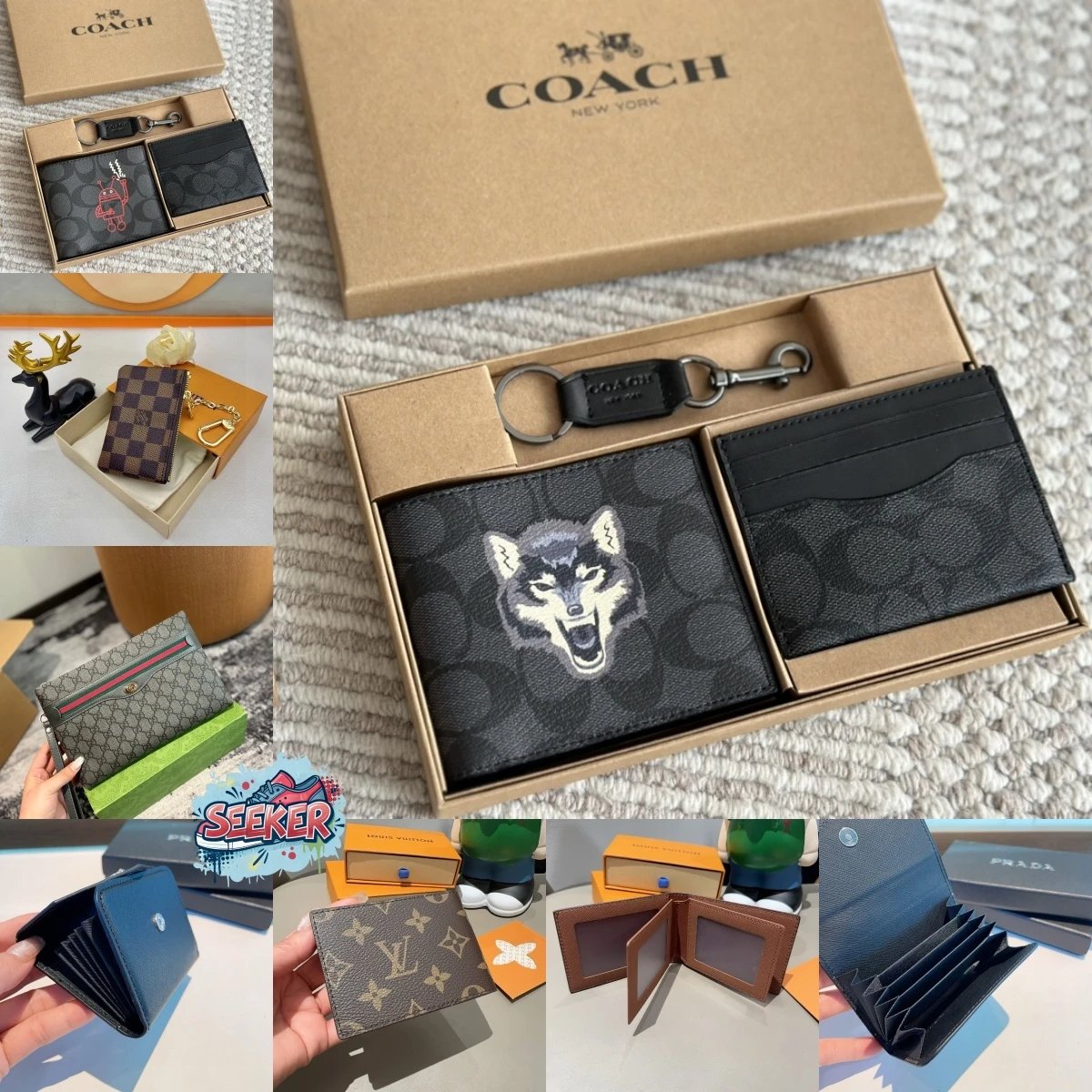 Coach Signature Black Leather Wallet Set with Keychain - 2