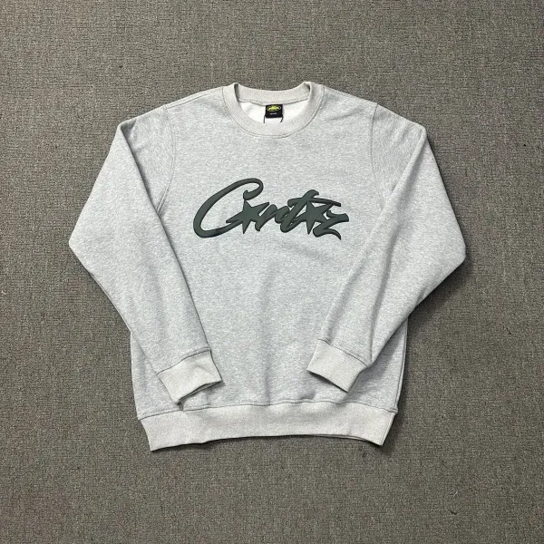 Corteiz Script Logo Heather Gray Hoodie - 1