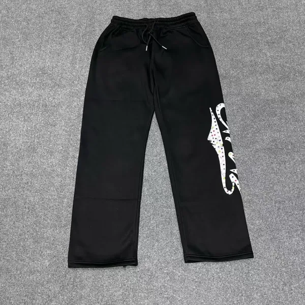Design Graphic Embellished Black Sweatpants - 1