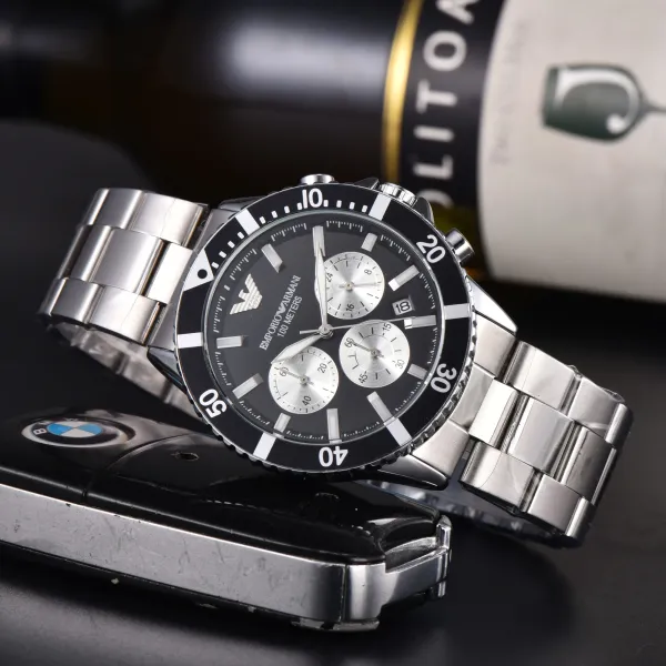 Emporio Armani Chronograph Black Dial Steel Watch Watches - 1