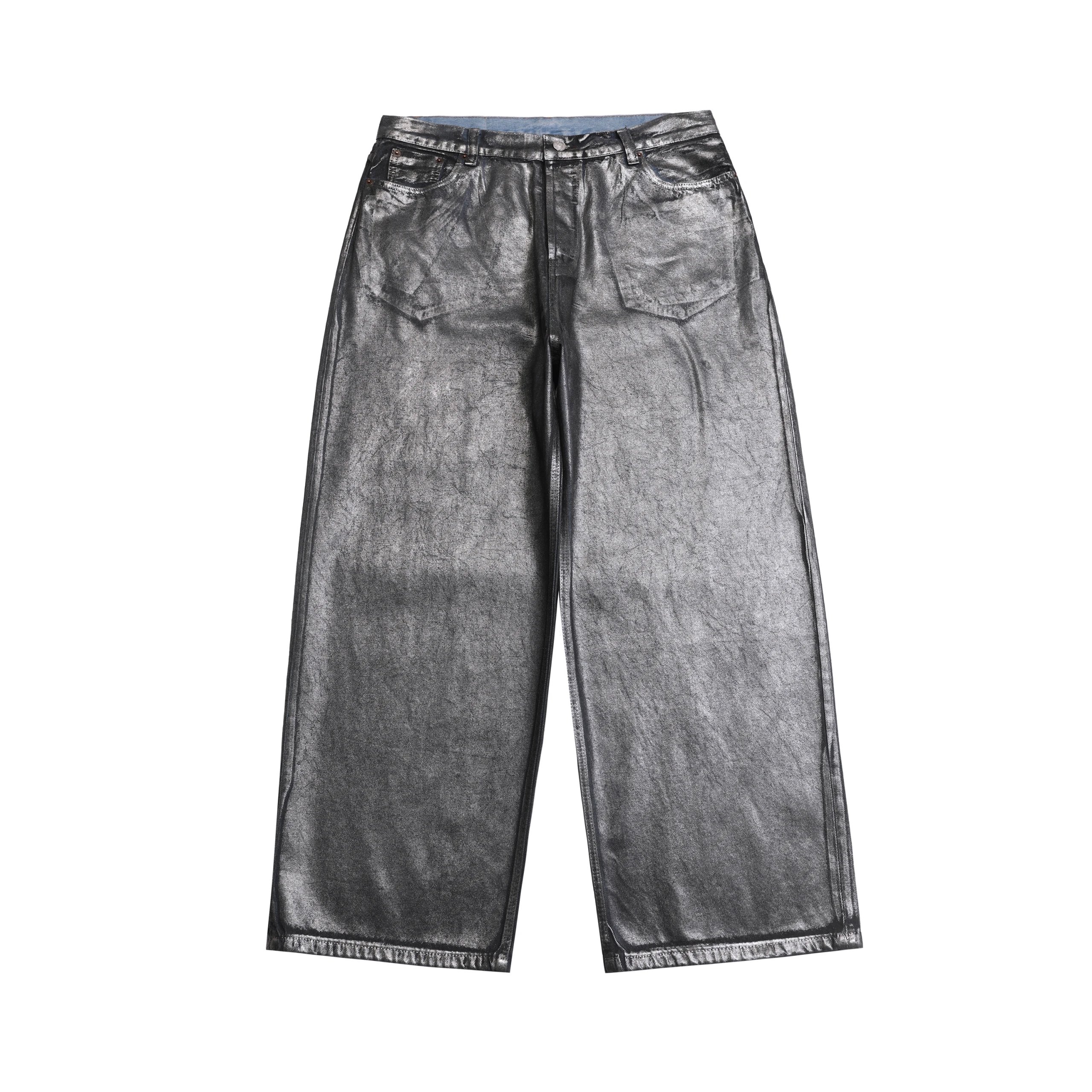 Metallic Silver Wide-Leg Jeans