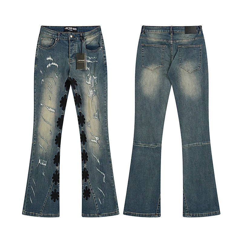 Unbranded Jeans Flared with floral side embroidery — 18