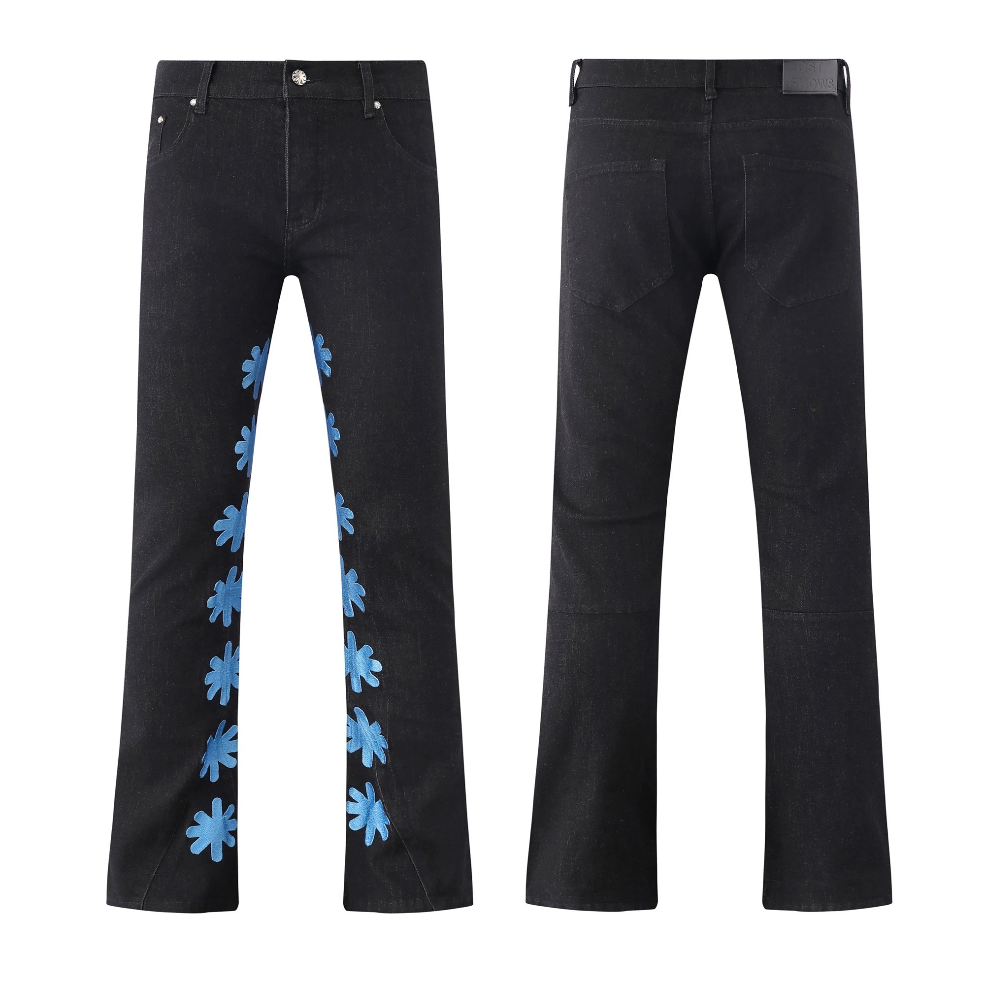 Lost Sins Floral Embroidered Black Flared Jeans - 1