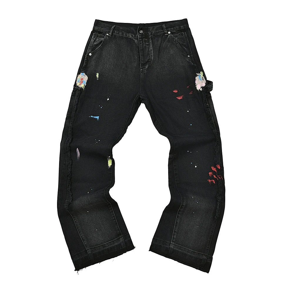 Paint-Splatter Distressed Black Jeans