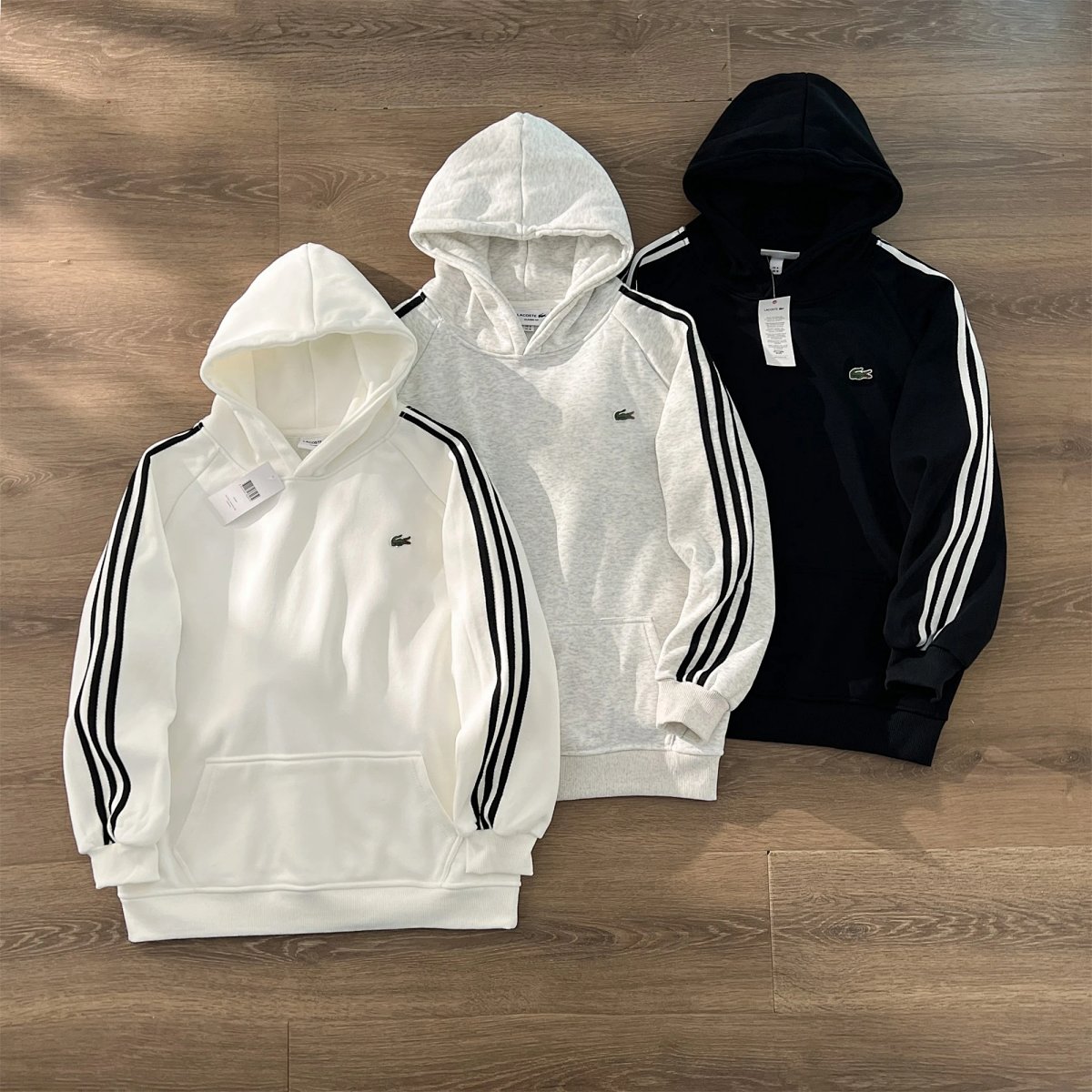 Lacoste Hoodie with Triple Stripe Sleeves White Hoodie product detail 2 in Litbuy spreadsheet finds