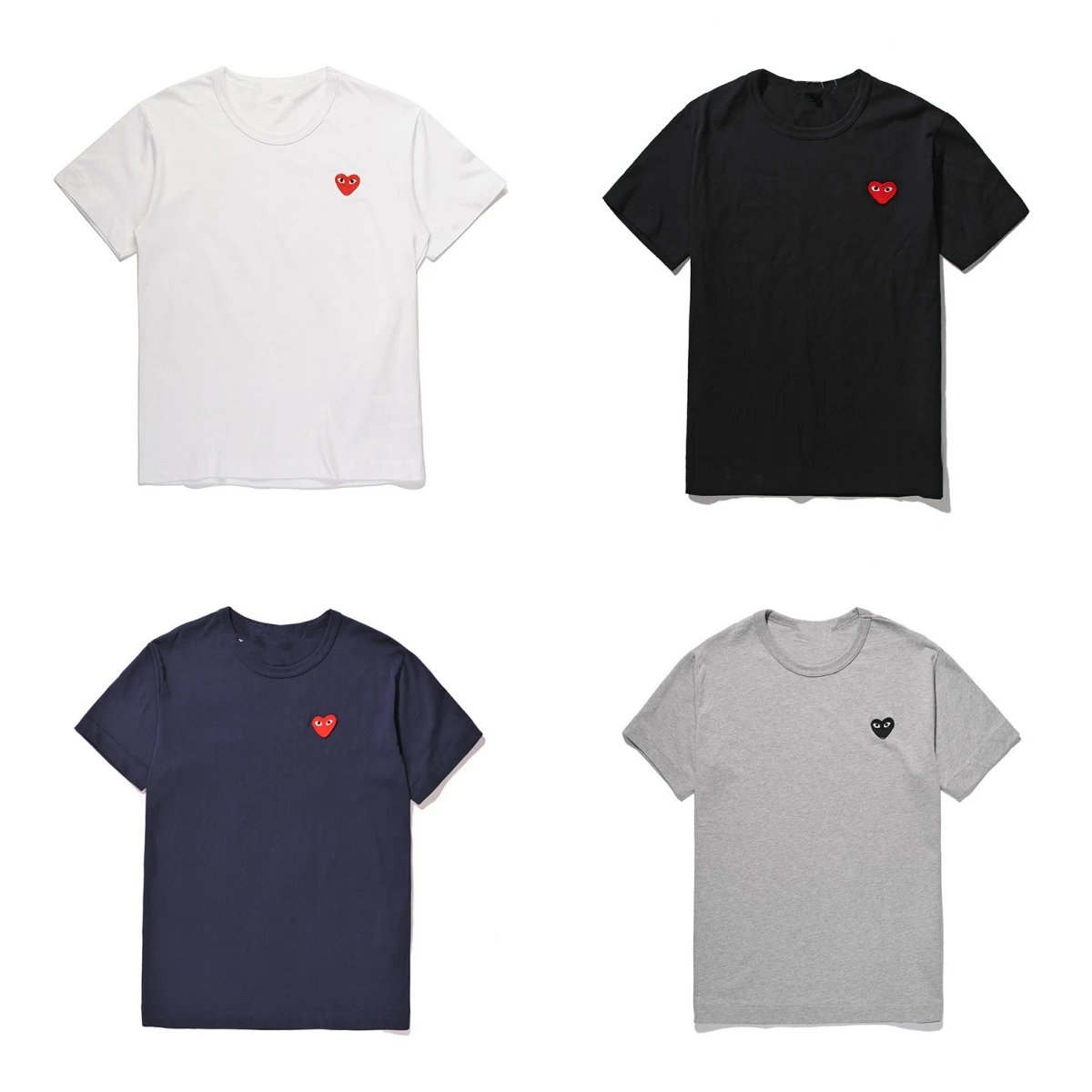 H-YP-Y Japanese Trendy T-shirt Peach Heart Men's and Women's Round Neck Cotton Short Sleeve Solid Color Embroidered Big Red Heart Couple Style
