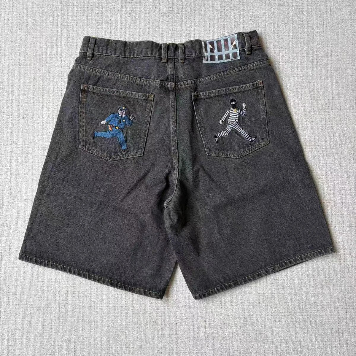 Two-Person Embroidered Denim Shorts