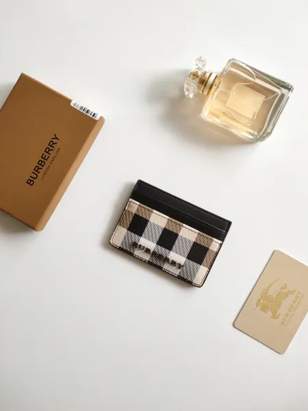 Burberry Check Print Card Holder Black Beige - 6