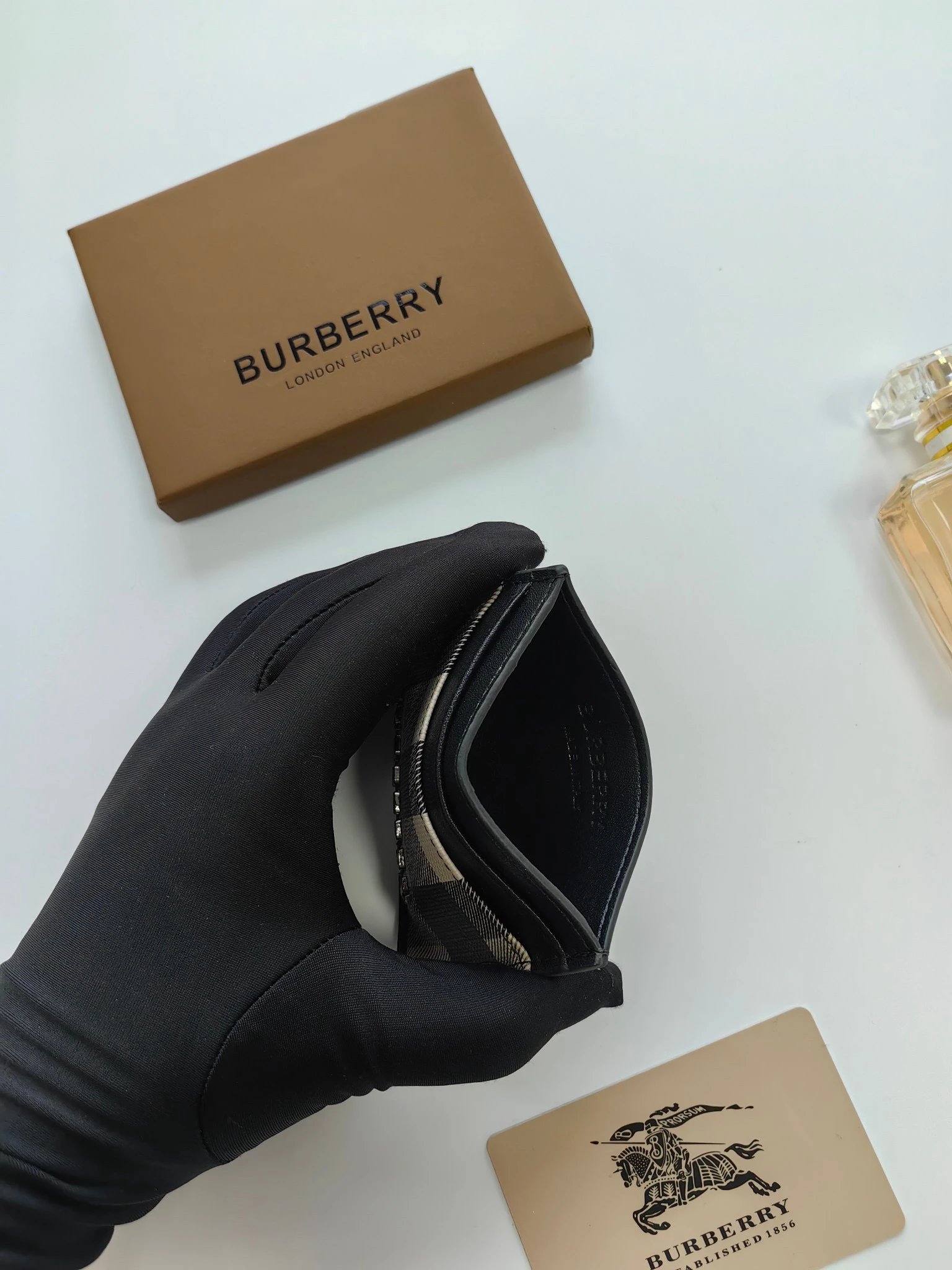 Burberry Check Print Card Holder Black Beige - 9