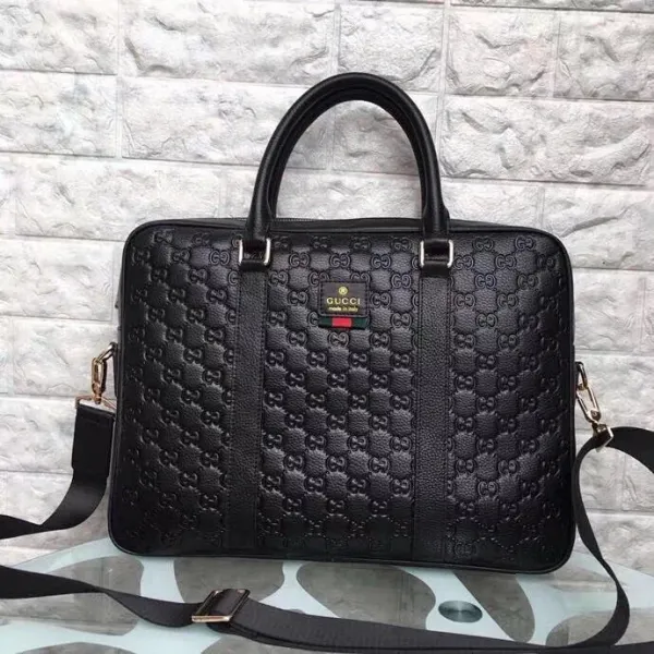 Gucci GG Marmont Embossed Leather Briefcase Black Messenger Bag - 1