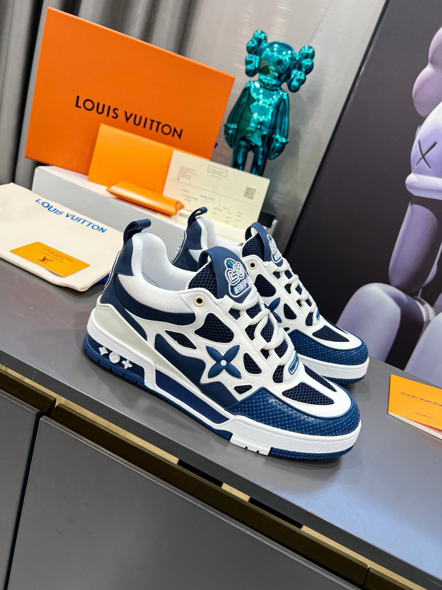 Blue and white