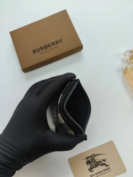 Burberry Check Print Card Holder Black Beige - 11