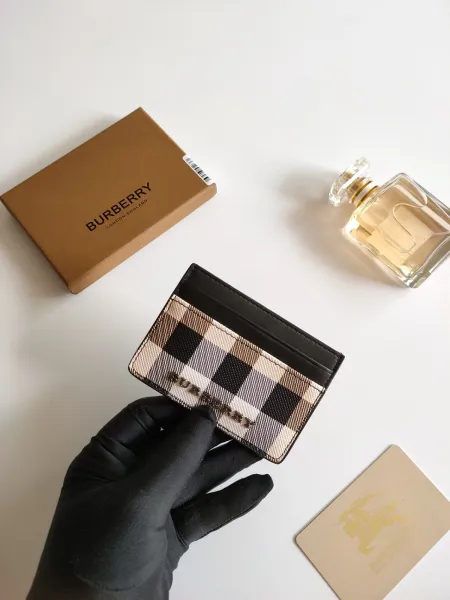 Burberry Check Print Card Holder Black Beige - 8