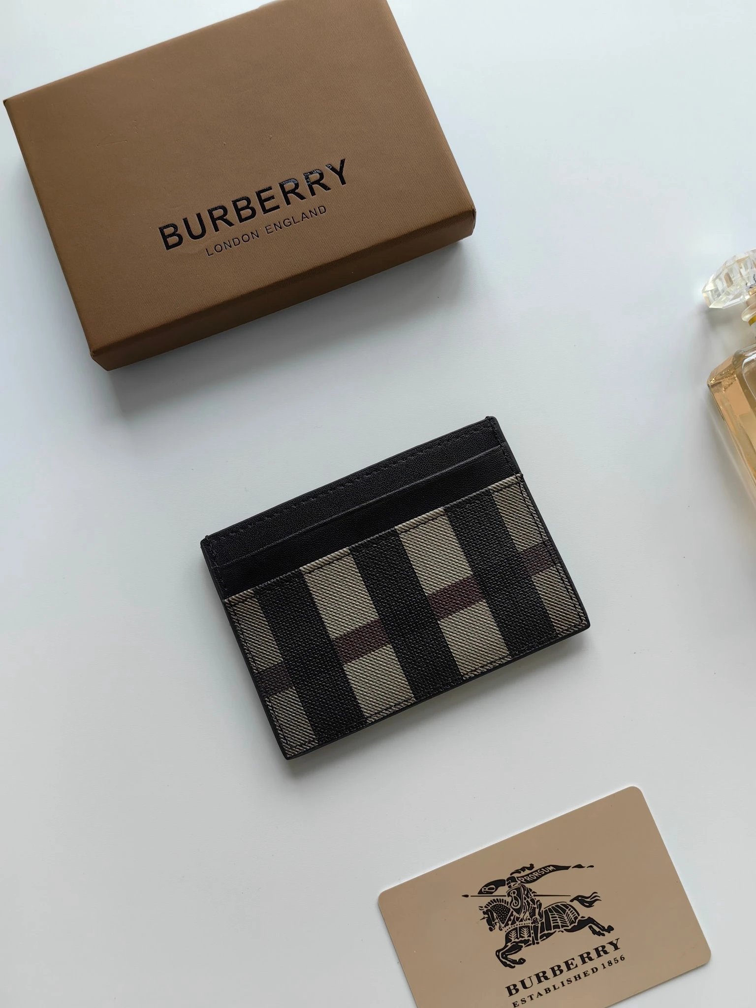Burberry Check Print Card Holder Black Beige - 5