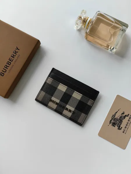 Burberry Check Print Card Holder Black Beige - 1