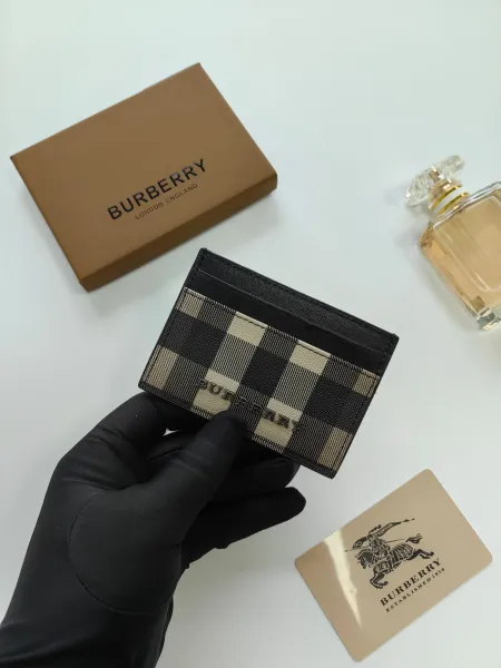Burberry Check Print Card Holder Black Beige - 10