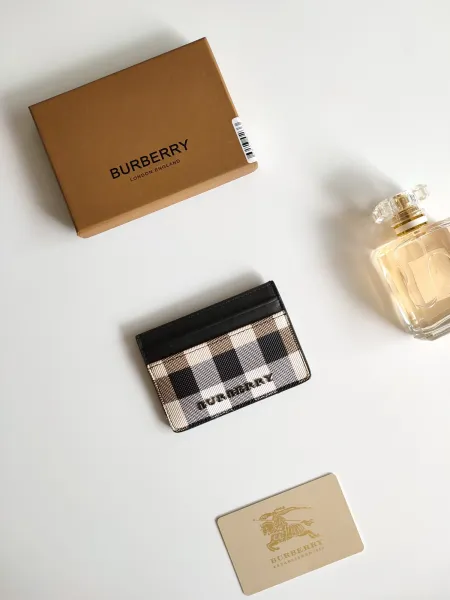 Burberry Check Print Card Holder Black Beige - 3