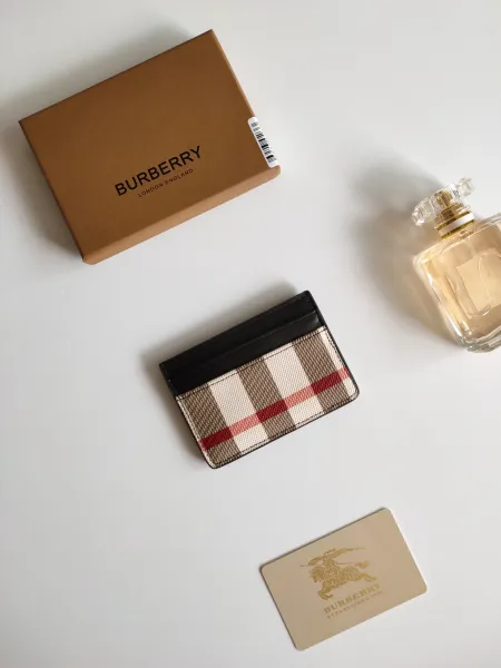 Burberry Check Print Card Holder Black Beige - 4