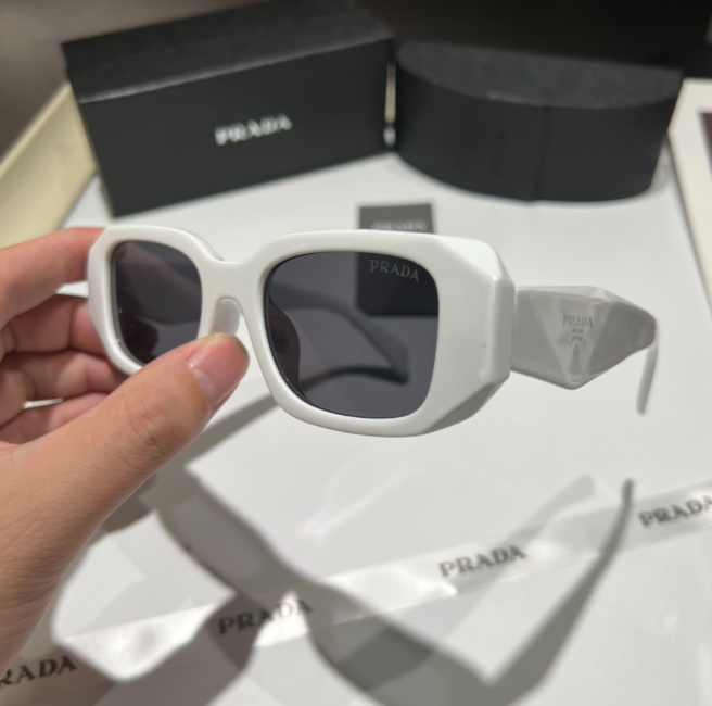 Prada Triangle Logo White Cat-Eye Sunglasses - 8