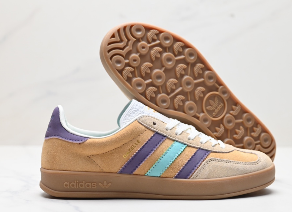 Adidas Gazelle Indoor Tan Purple Teal Gum