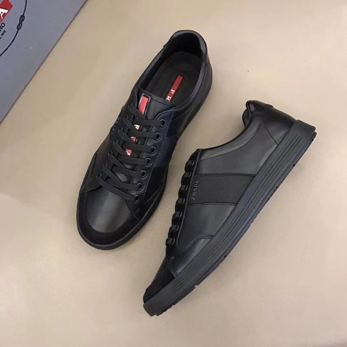 Prada Luna Rossa Leather Sneaker All Black