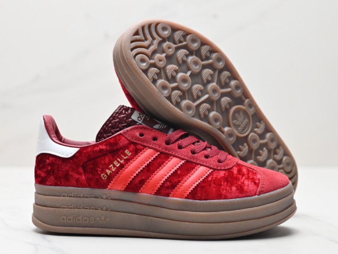 Adidas Gazelle Bold Red Velvet Platform