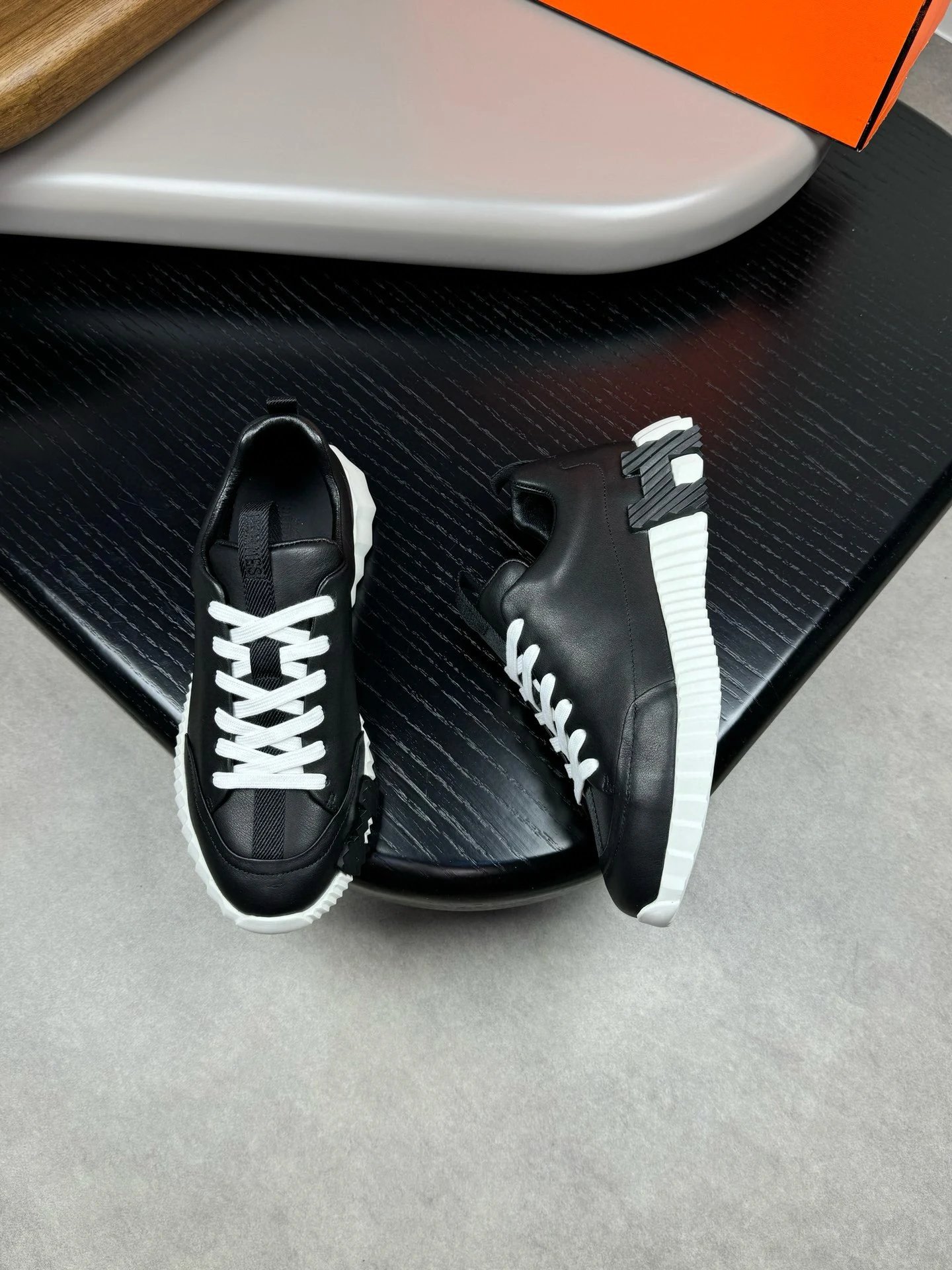 Hermes Bouncing Sneaker Black White Leather