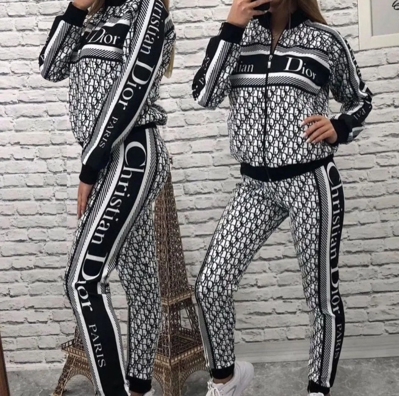 欧美户外休闲时尚印花螺纹拉链两件套现货-CY - 135235