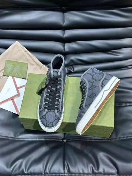Gucci GG Marmont High-Top Sneakers Gray Monogram Canvas Sneakers - 3