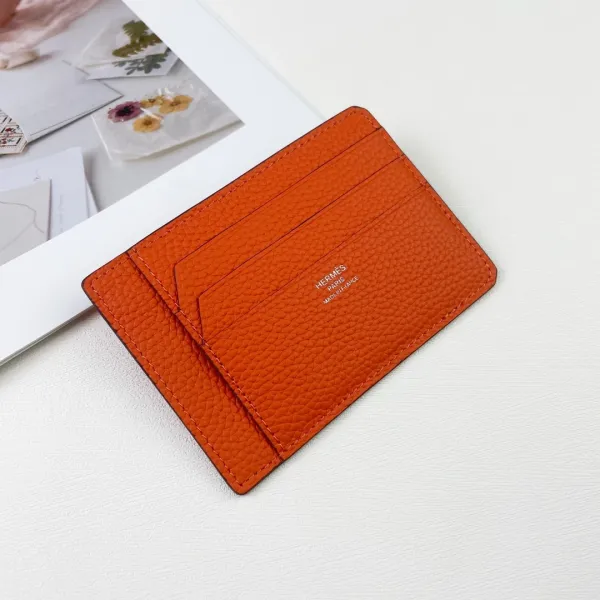 Hermès Card Holder Orange Taurillon Leather Wallets - 1