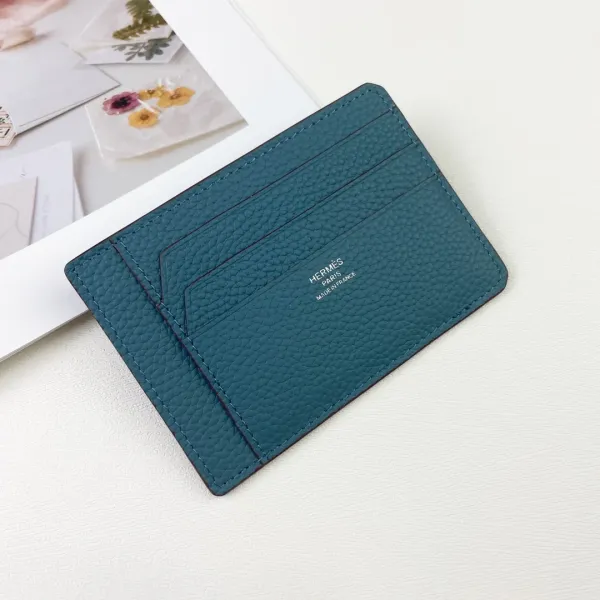Hermès Card Holder Teal Togo Leather Card Holder Wallets - 1