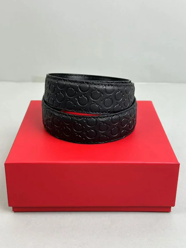Ferragamo Belts Gancini buckle belt with embossed Gancini-pattern strap product detail image 16