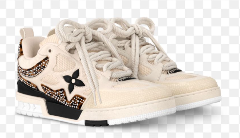 Louis Vuitton LV Trainer Sneaker Cream Black Monogram Crystal
