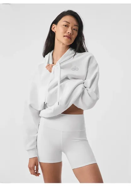 Alo Cropped Hoodie and High-Waisted Bike Shorts Set White Activewear - 1