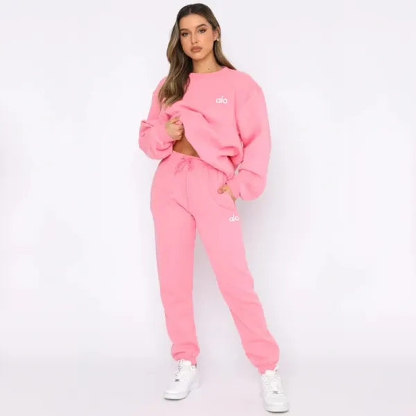 Alo Yoga Cropped Oversized Hoodie and Jogger Set Pink - 1