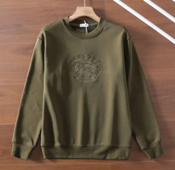 Burberry Embroidered Crest Olive Green Hoodie - 1