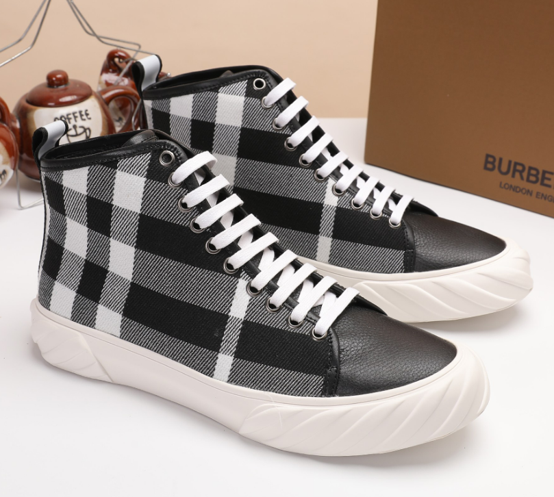 Burberry Check High Top Sneaker Black White