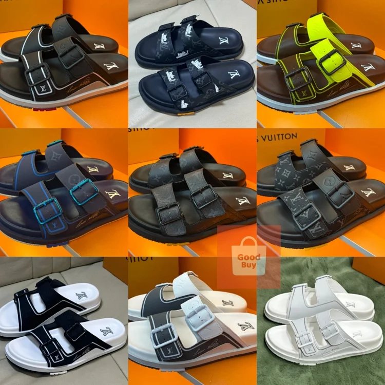 Louis Vuitton Two-strap buckle sandals with monogram pattern