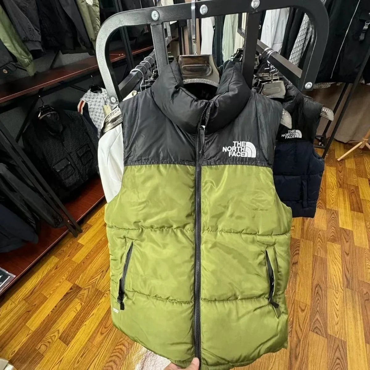 The North Face Nuptse Vest Olive Green and Black Down Vest - 18