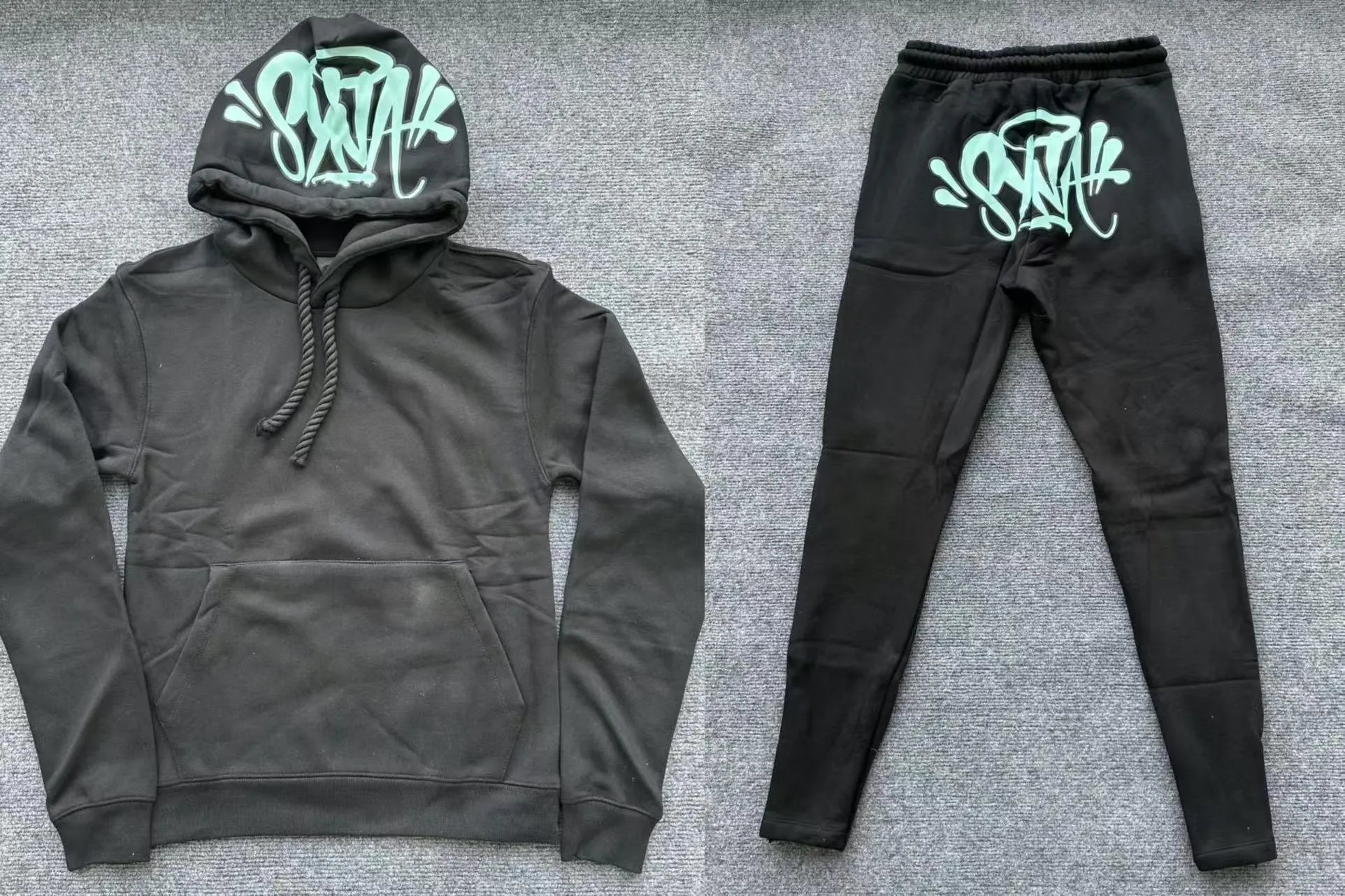 SYNA.TRIBE Graffiti Hoodie and Sweatpants Set Black with Red Logo - 7