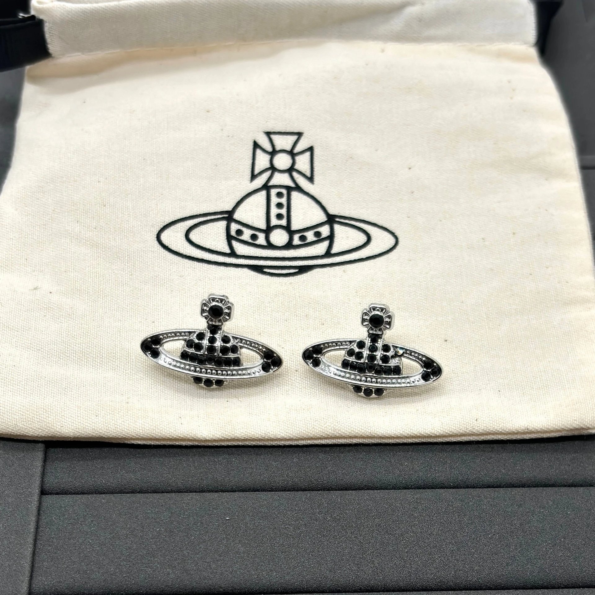 7 # Saturn Black Earrings
