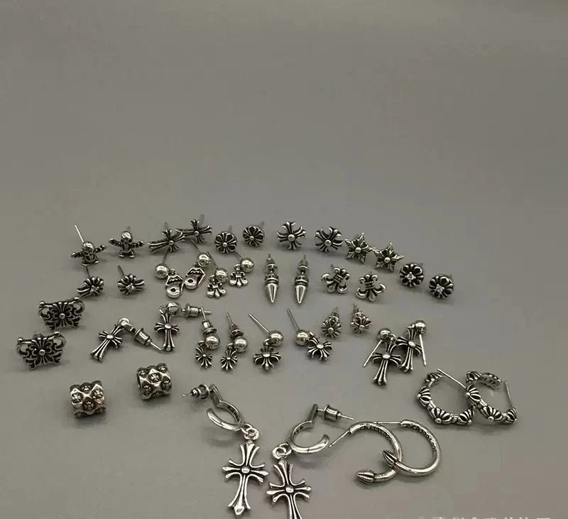 Silver-Tone Cross & Floral Stu