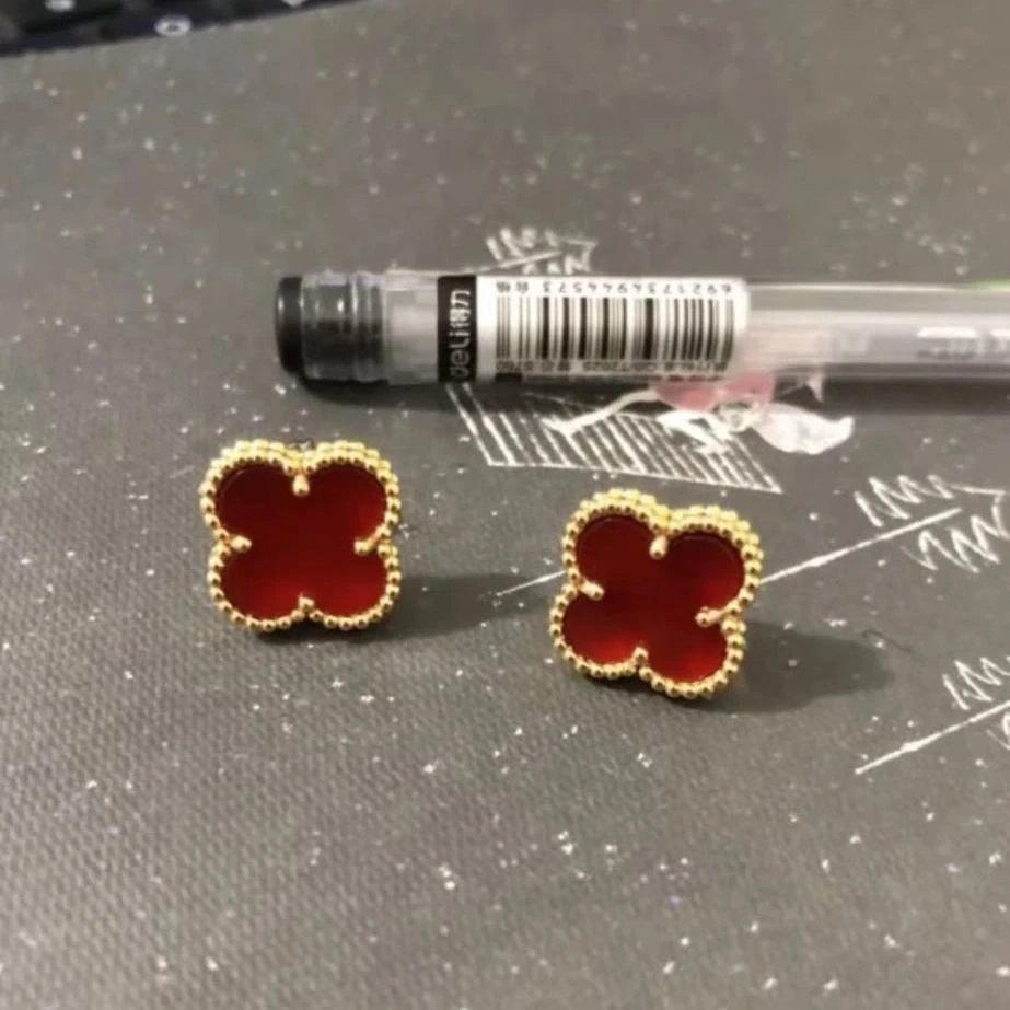 Van Cleef & Arpels Alhambra Pink Mother-of-Pearl Gold Earrings Jewelry - 7