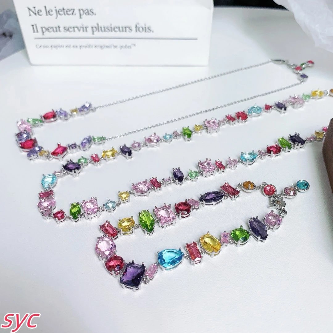 Top version】(SWAROVSKI) GEMA Necklace Bracelet Women Dopamine Candy Color Pendant Multi-Diamonds