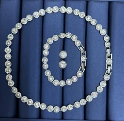 thumbnail for 【Top version】lead free 1：1 Swar@ovski Button Full Diamond Necklace Bracelet Earrings Set